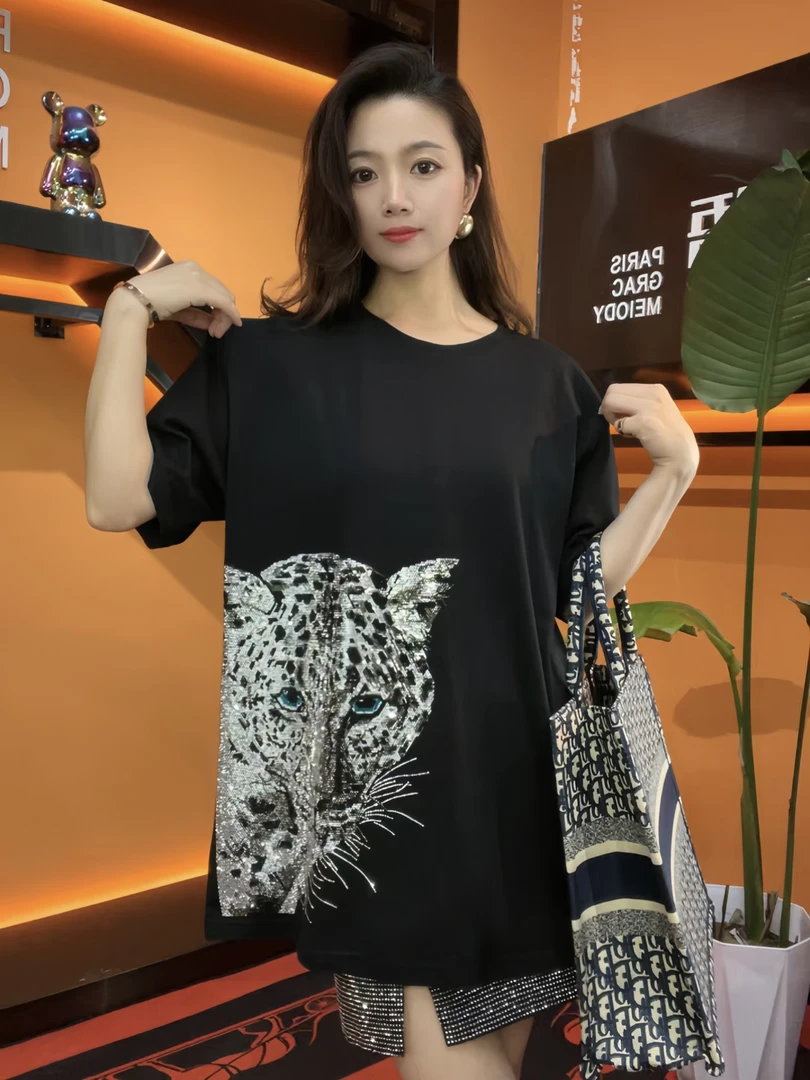 短袖t恤女2025夏季款爆款女款潮牌高档宽松轻奢纯棉加宽加大女装