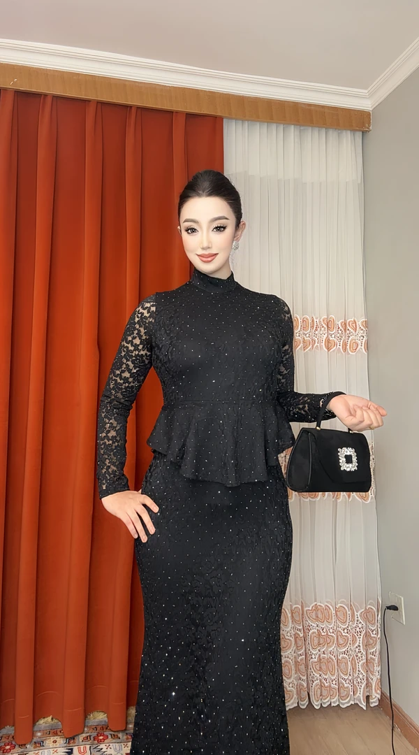 9883【包邮】千金名媛风蕾丝烫钻女装连衣裙