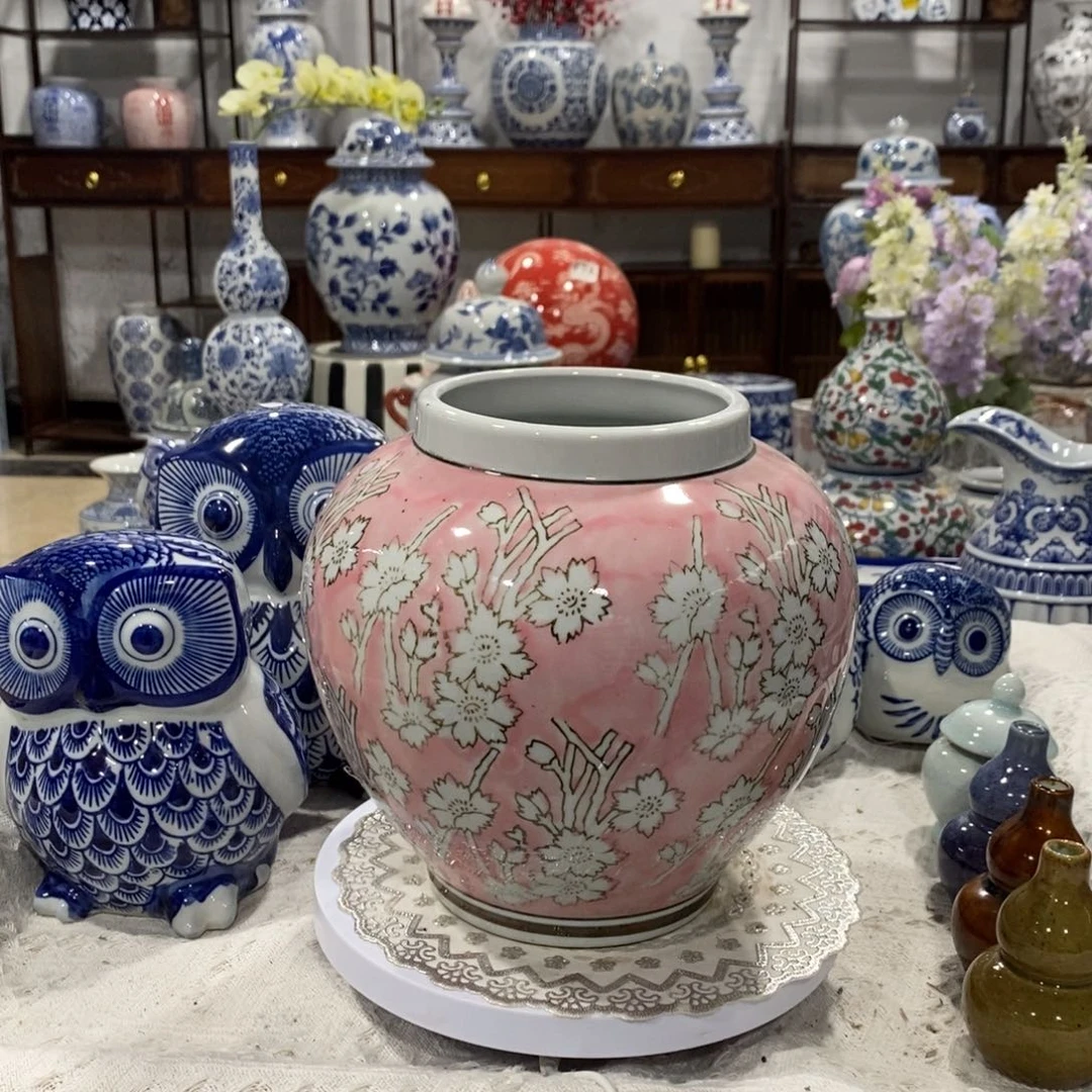 【闪购商品】摆件粉色大肚花瓶摆件……高度20微瑕