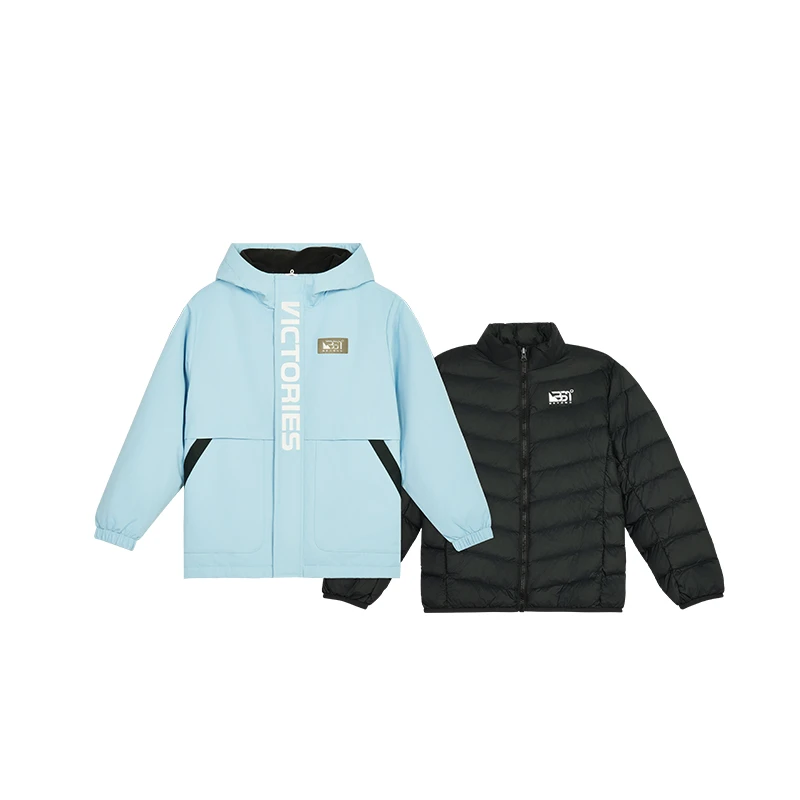 休闲风运动风加绒加厚款男羽绒服保暖外套中大童上衣