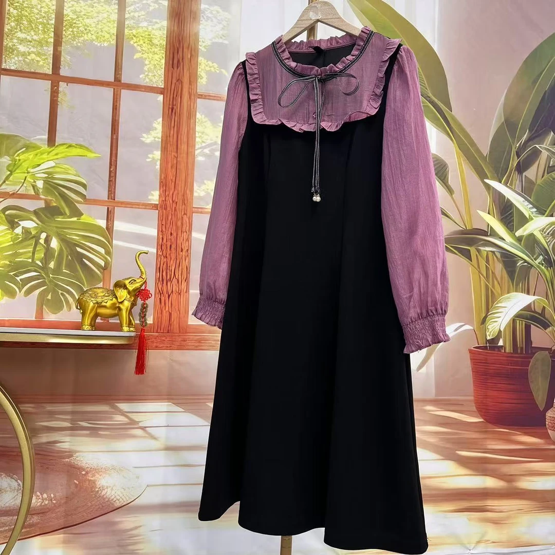 X0382  时尚修身气质夏季宽松优雅遮肚过膝洋气长裙