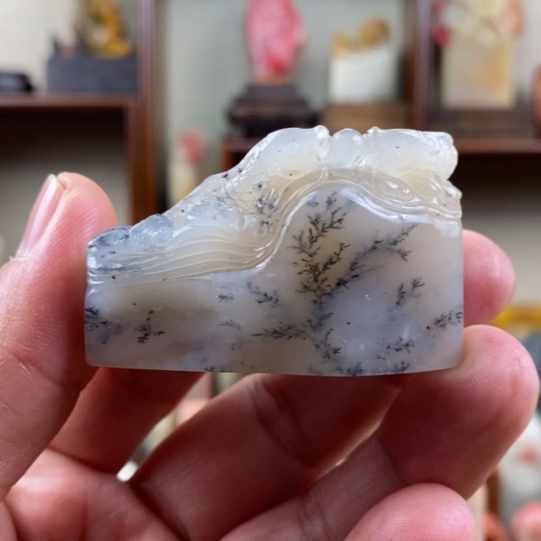 巴林石印石巴林石水草手工雕钮随形章