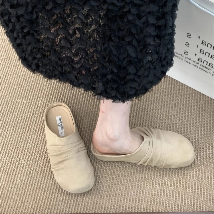 娜娜家小众褶皱拖鞋包头半拖鞋女勃肯圆头德比鞋通勤百搭休闲凉拖