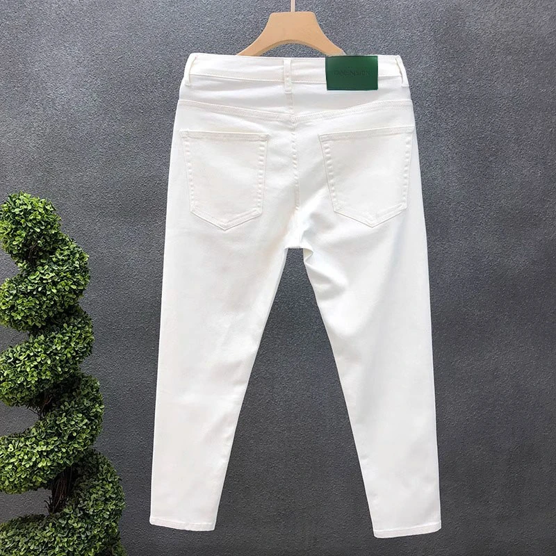 高端春秋三防白色九分牛仔裤男2025新款修身小脚三防潮春秋季男士