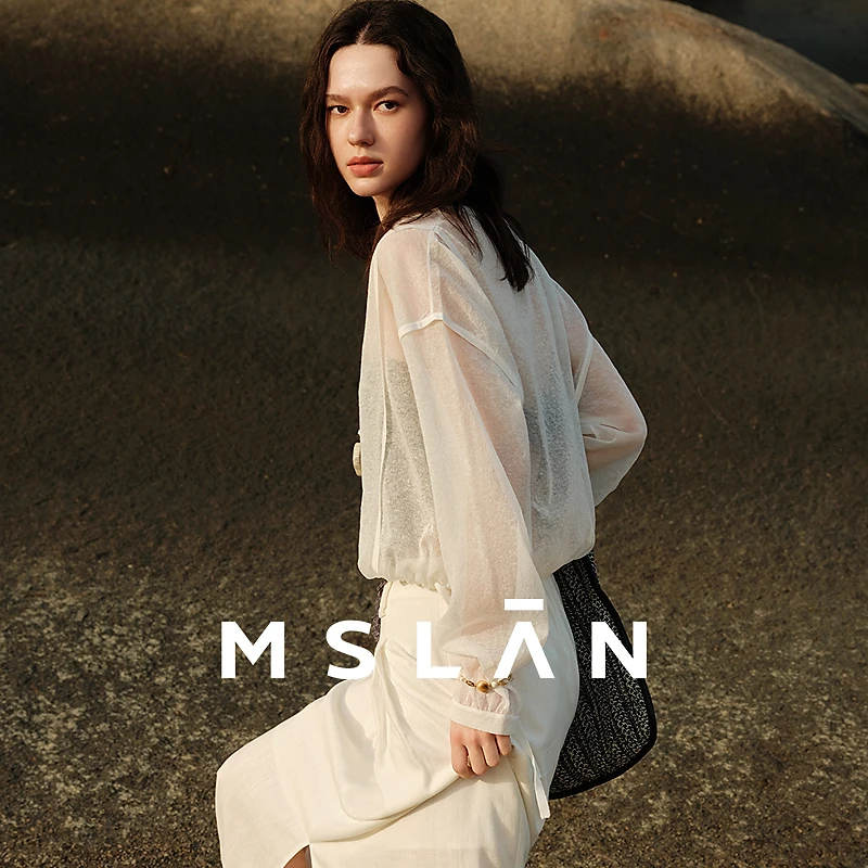 MSLAN  轻盈V领抽绳罩衫立体活页个性呼吸感套衫25夏新款MHBN571