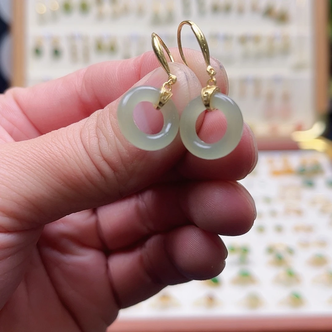 和田玉银S925镶嵌耳饰