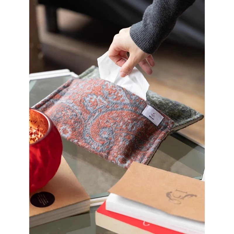 若奈家居 印尼舶来双色拼缝“佩斯利图纹”浮雕刺绣纸巾盒抽纸盒