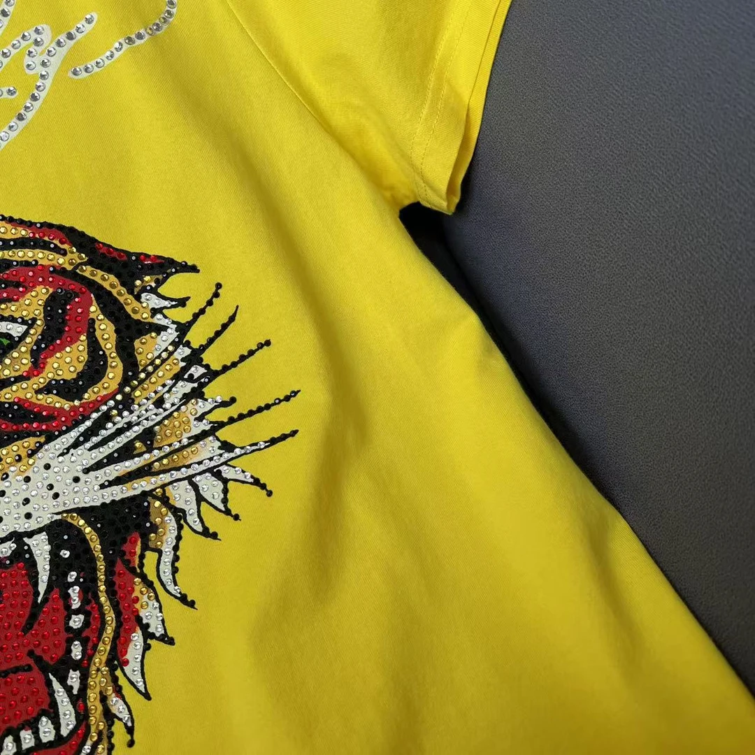 EH 潮牌男士虎头烫钻休闲圆领短袖T恤 351