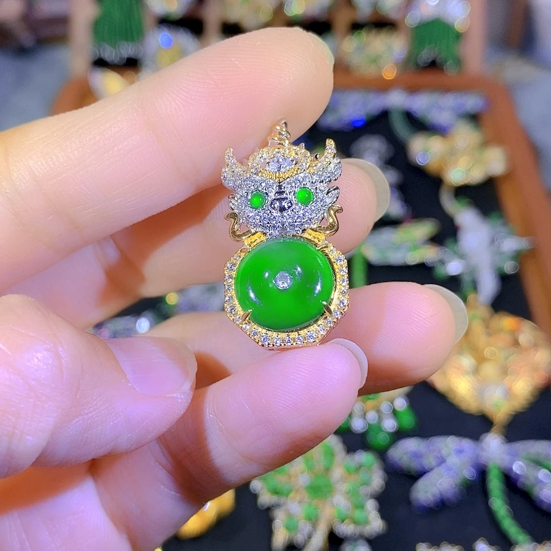 吊坠(不含链)银S925镶嵌翡翠