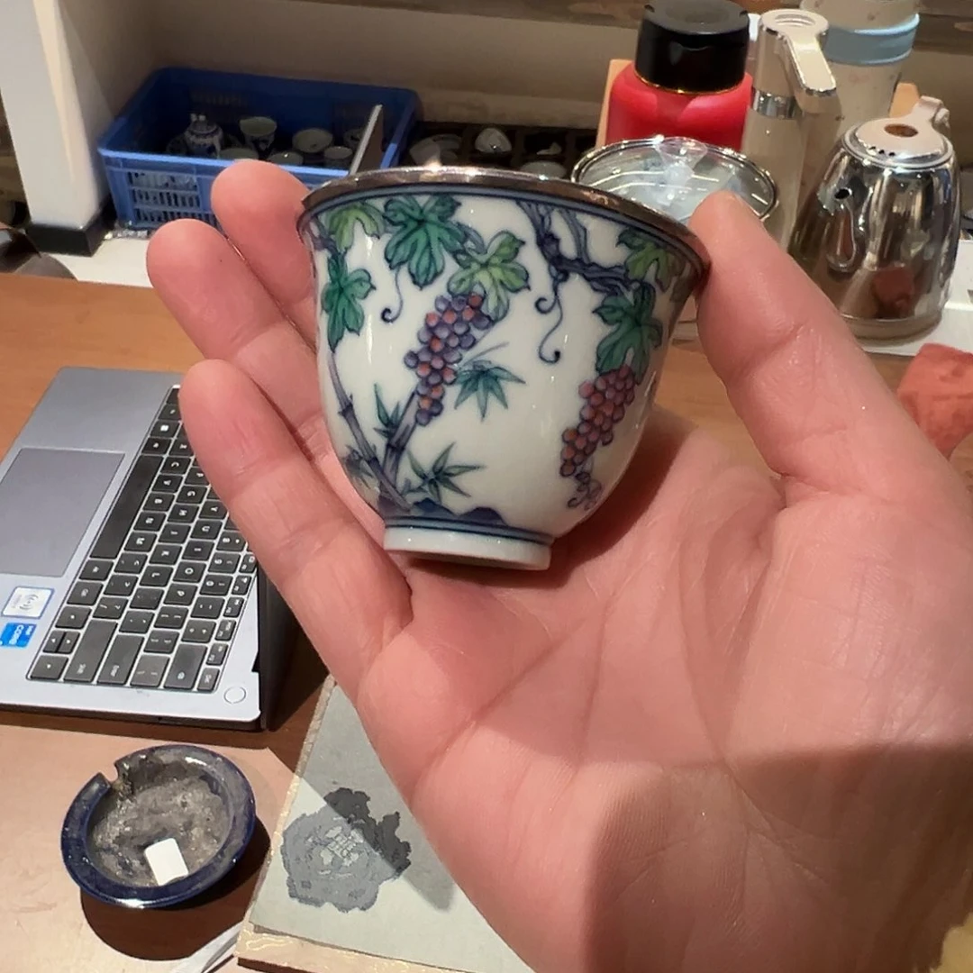 钟家窑柴窑银边杯杯