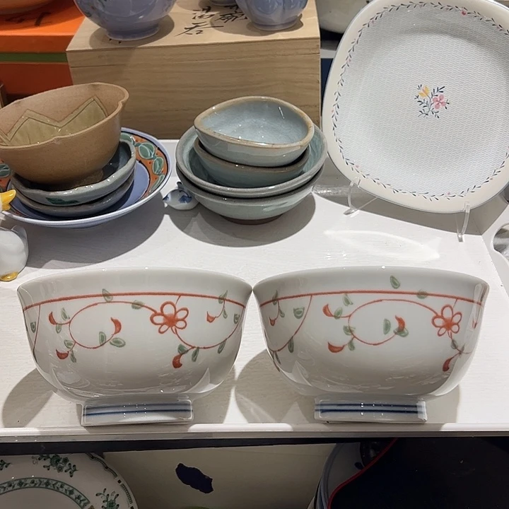 倪***倪瓷手绘花花大米饭碗2个超好