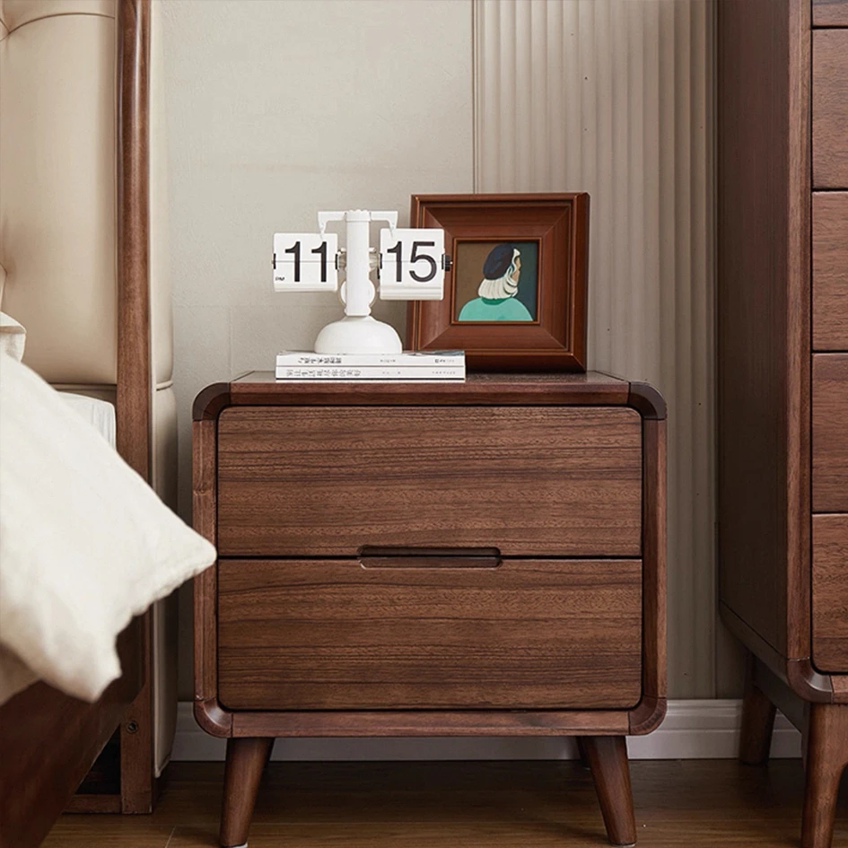 中意北美黑胡桃实木床头柜简约现代储物柜家用卧室收纳柜