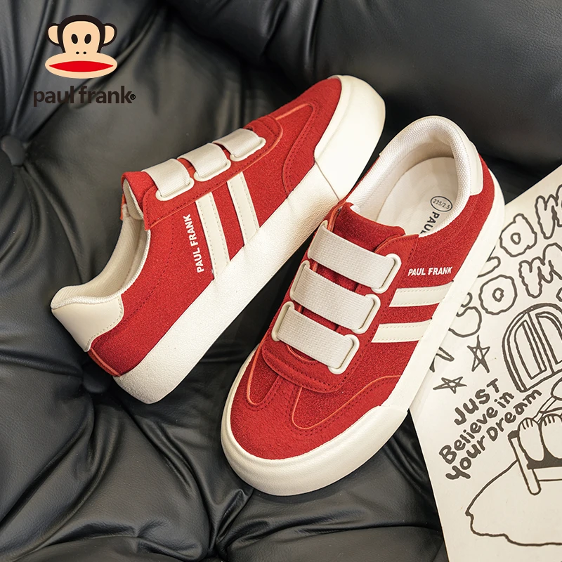 大嘴猴2025秋季新款红色德训鞋男女款板鞋休闲百搭防滑简约魔术贴