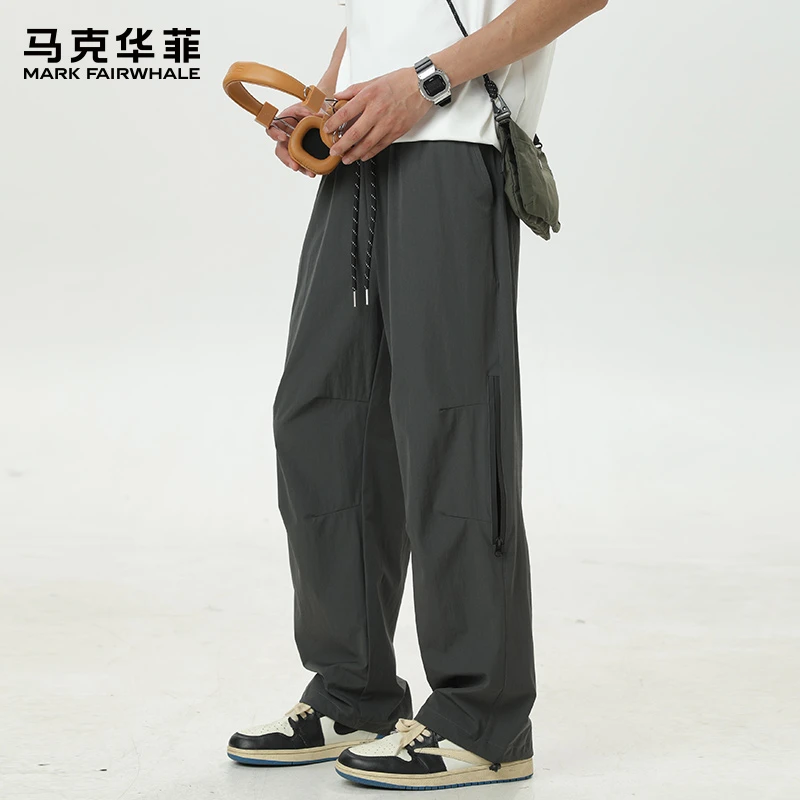 马克华菲美式冰丝休闲裤男士夏季薄款2025新款宽松直筒工装长裤子