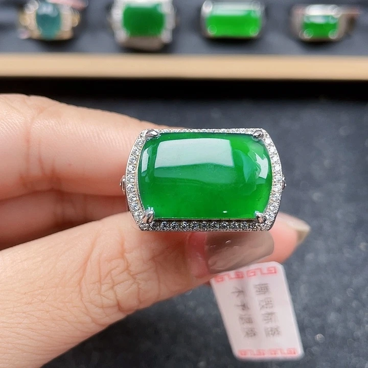 横***庙银S925镶嵌戒指翡翠男戒编号5555没运费险