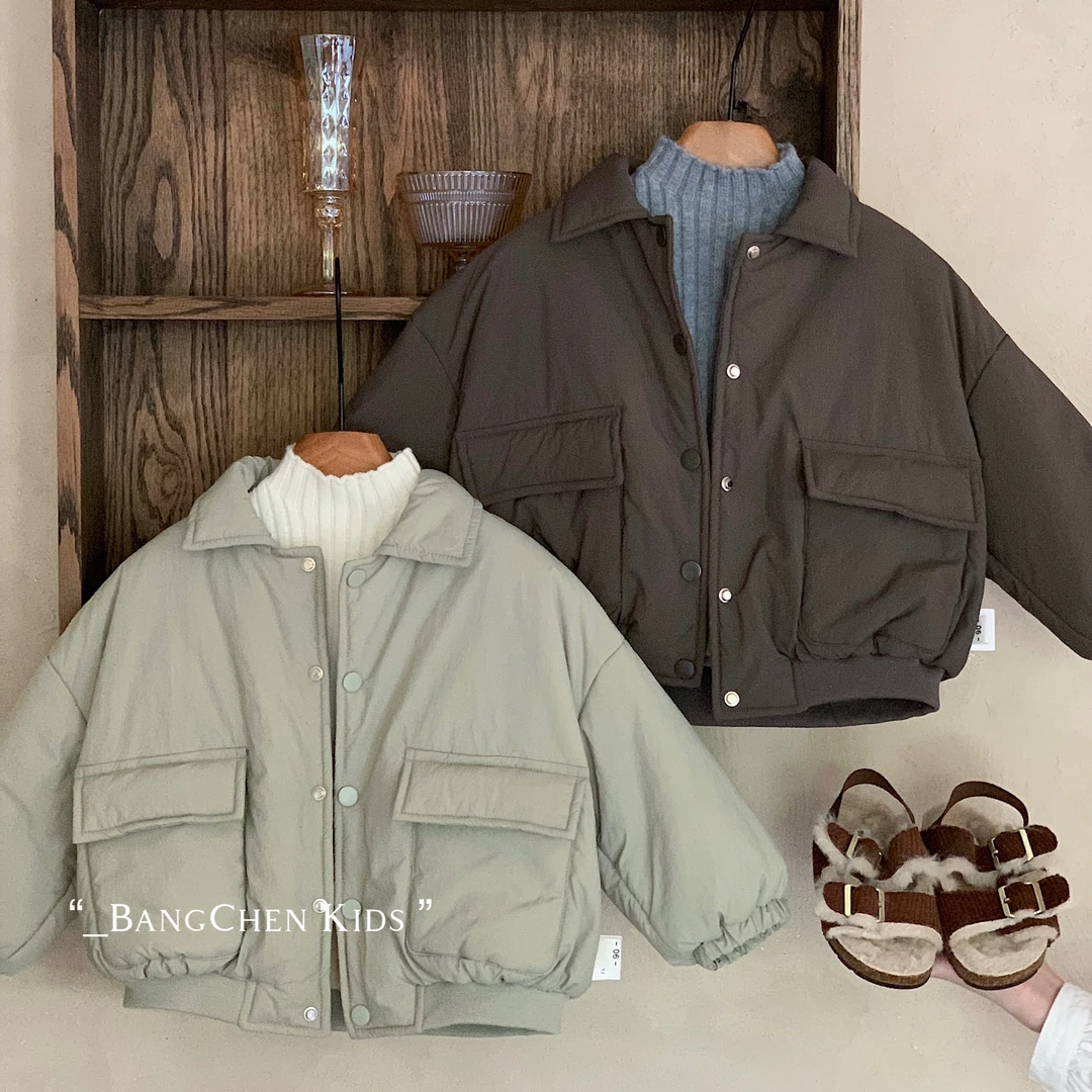 g0551   2025冬季新款男童纯色大口袋加厚棉服中小童冬装棉袄