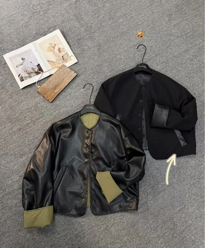 早春新款潮流气质时尚轻奢高级自留两面穿减龄皮衣外套88668-G