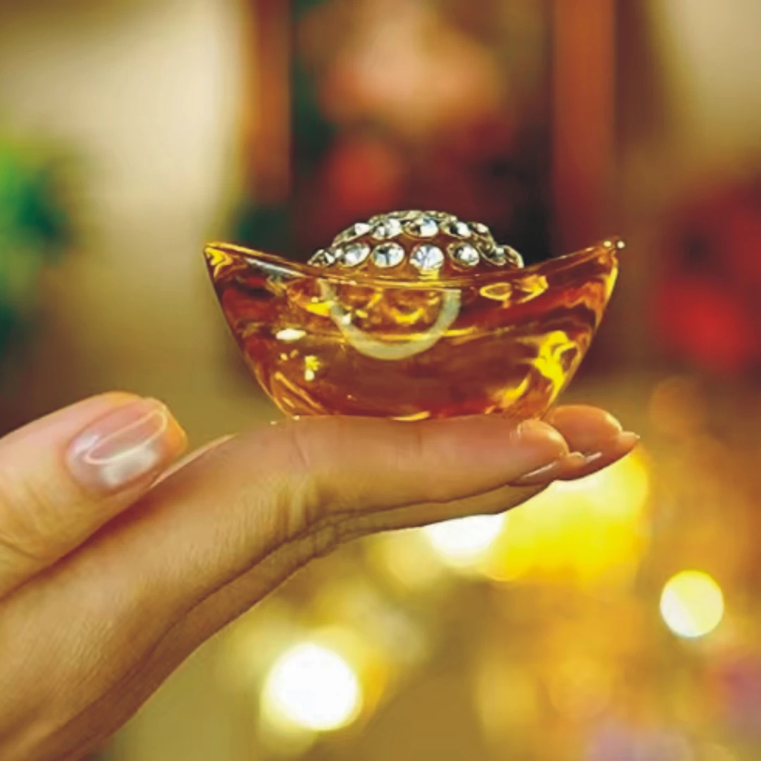 轻奢限定--钻石黄色水晶元宝装饰摆件