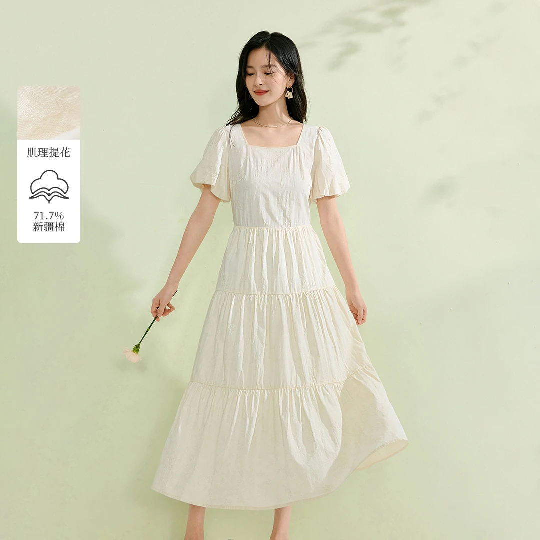 【茵曼服装】曼方领法式格纹连衣裙宽松连衣裙18525922