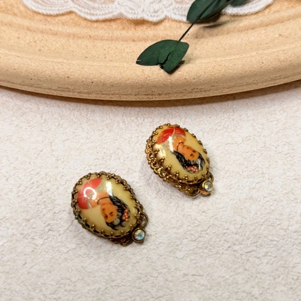 铜合金陶瓷耳饰 【六六中古】孤品复古耳夹th7442