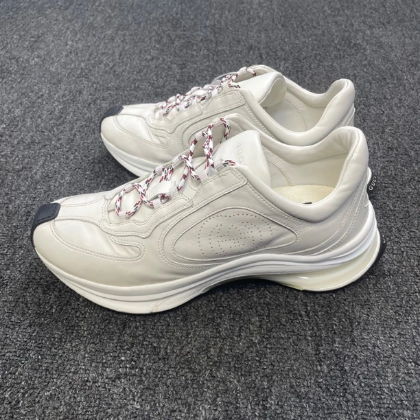 95新 GUCCI/古驰 皮革徽标系带白色低帮运动鞋41码98新公价7300