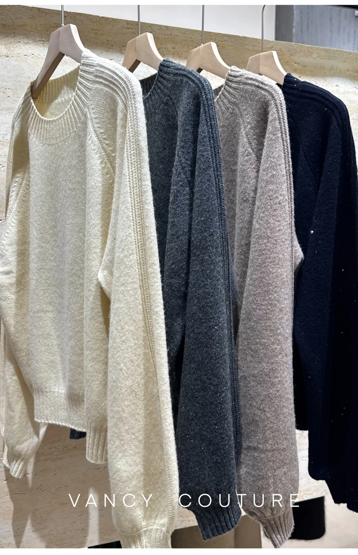 VANCY COUTURE亮片羊毛加厚毛衣针织时尚百搭宽松圆领秋冬