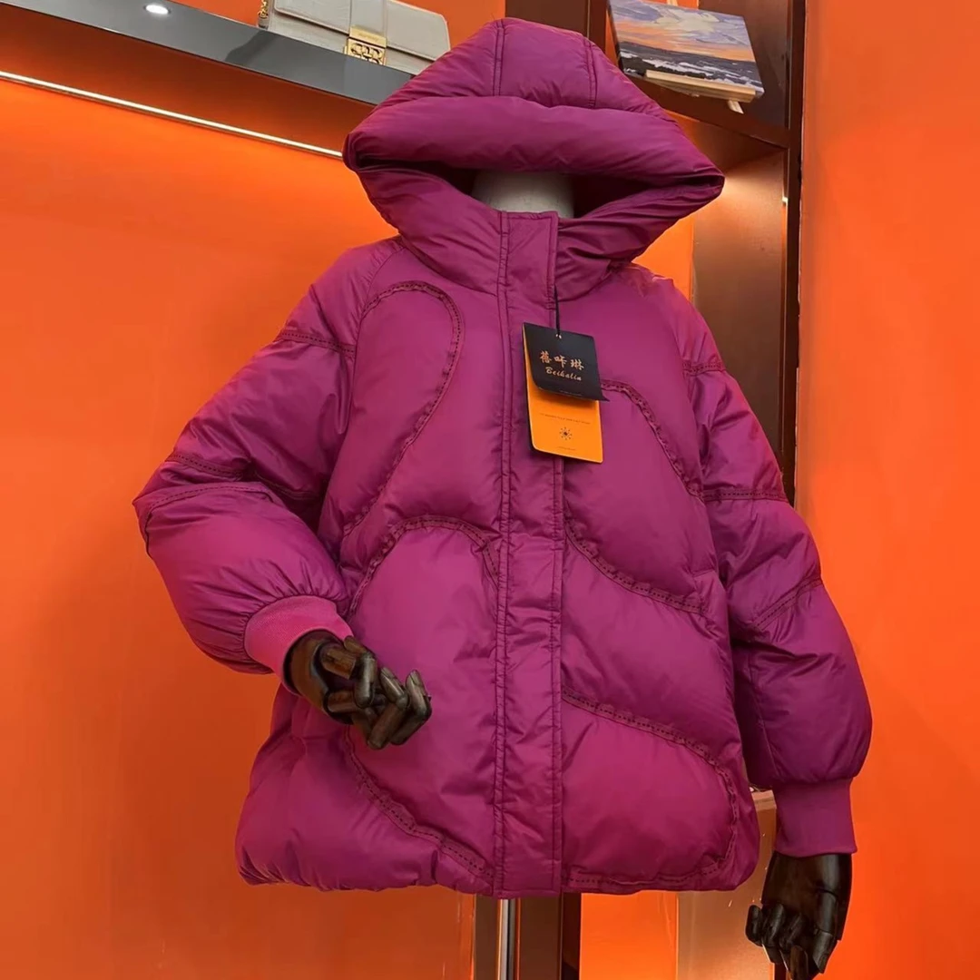 蓓咔琳新羽绒服爆款冬季时尚百搭宽松白鸭绒加保暖年轻连帽羽绒服