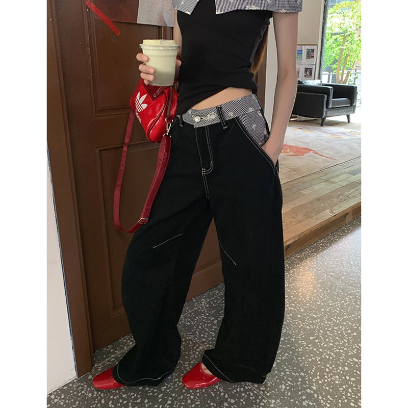 【HRG清仓】春夏新款韩系小众提花设计感直筒设计感牛仔裤0316#