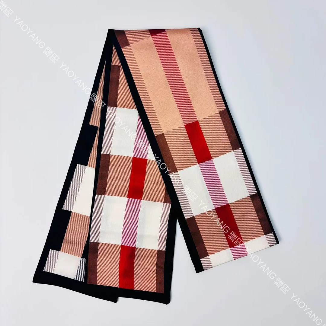 【英伦格子】新中式丽锦缎时尚轻奢百搭高定国风飘带13*150（A169）