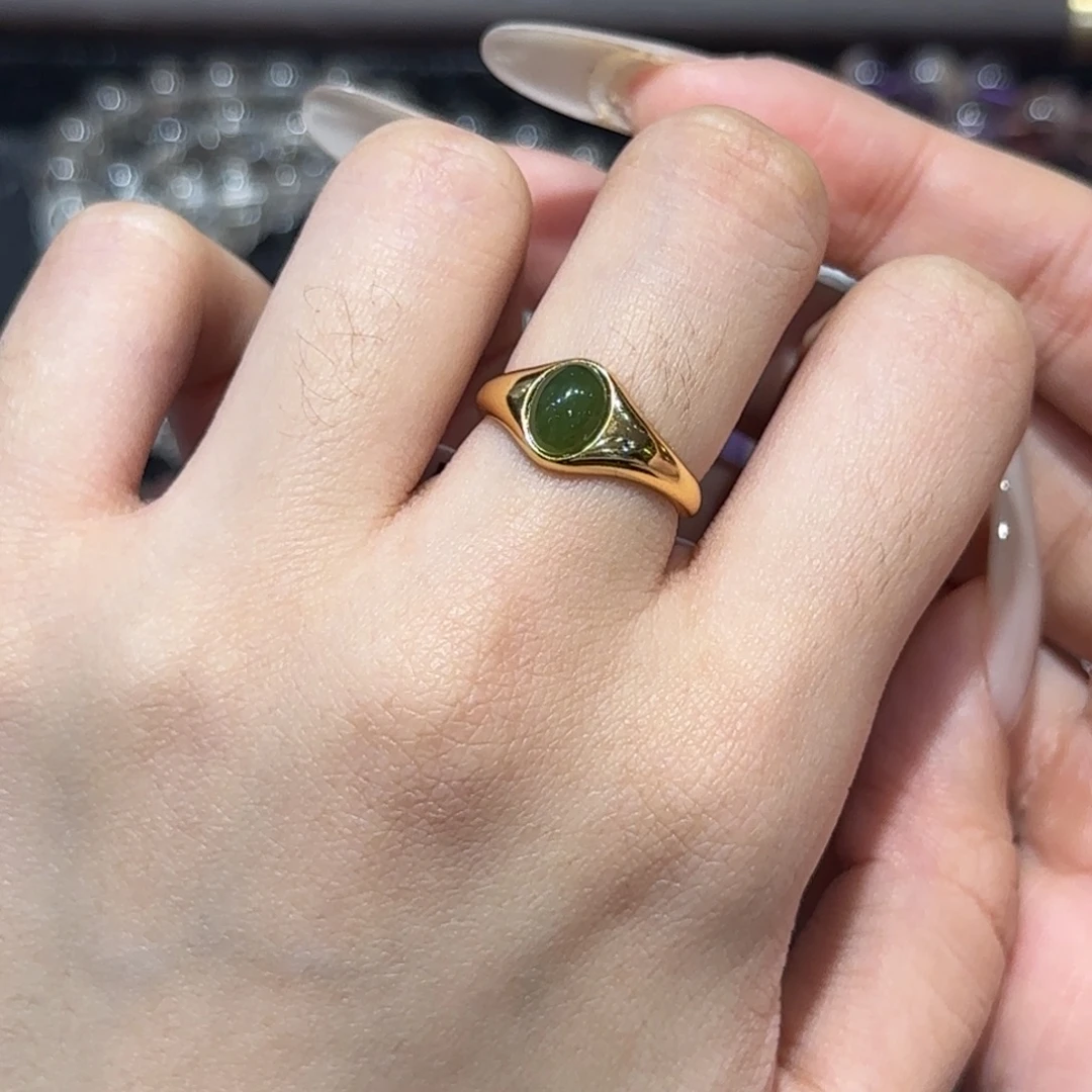 和田玉银S925镶嵌戒指天然