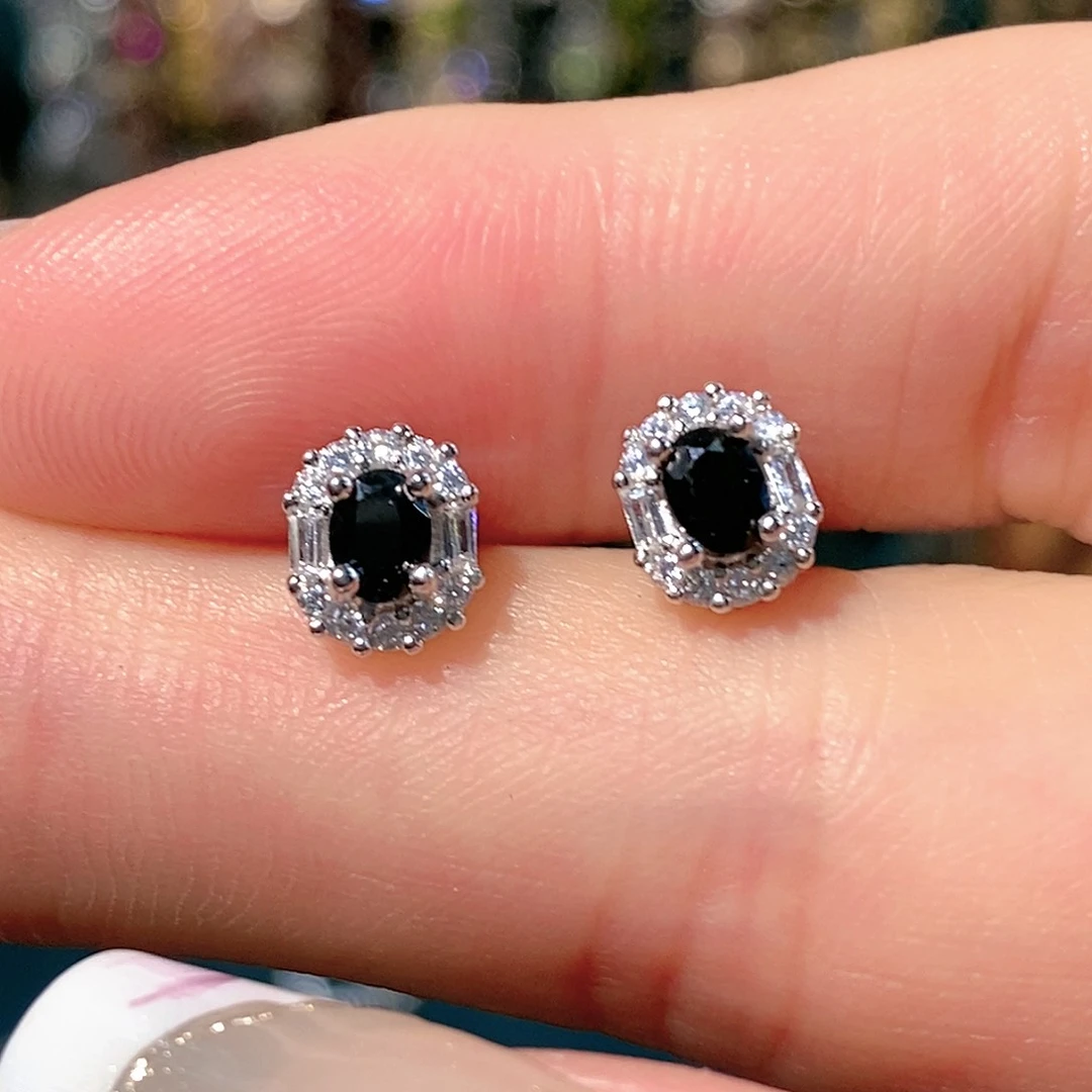 蓝宝石耳饰银S925镶嵌天然宝石