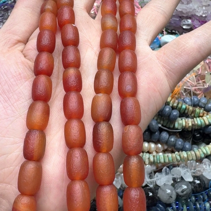 合金玛瑙/玉髓珠宝半成品一条10x13mm橘皮桶珠