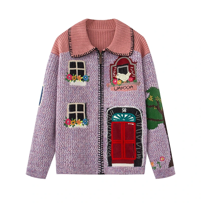 【粉色房子】2025新款趣味房子手绣毛开衫A314