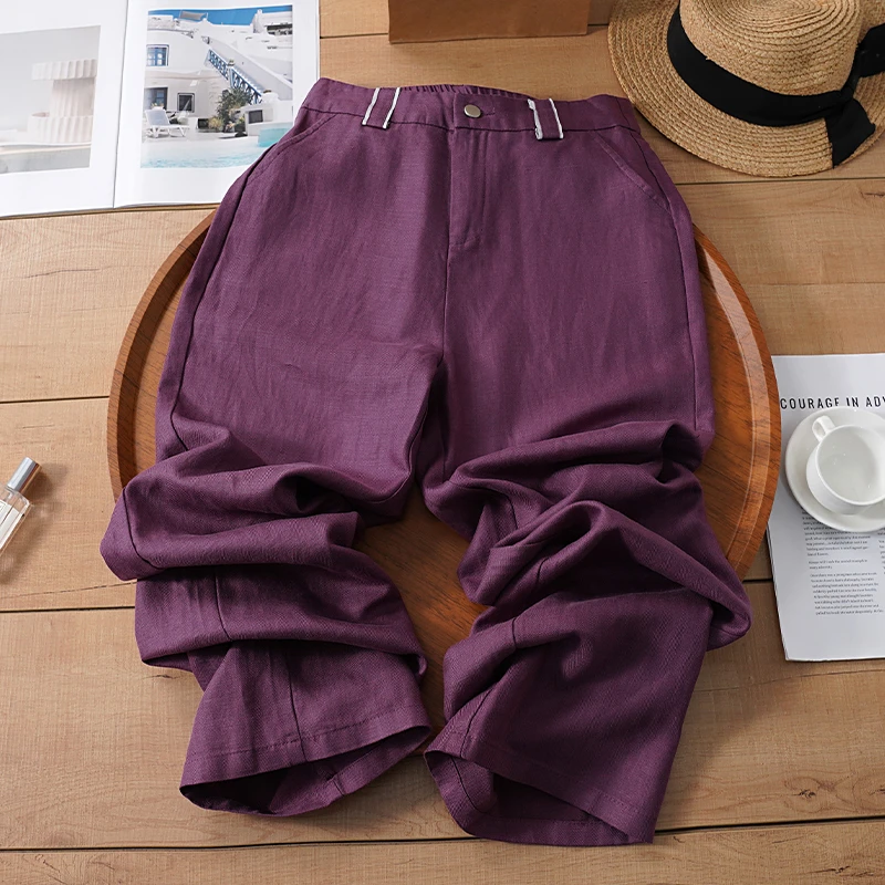 天丝亚麻直筒窄版阔腿裤女2025夏季新款垂感舒适高腰时尚休闲裤子