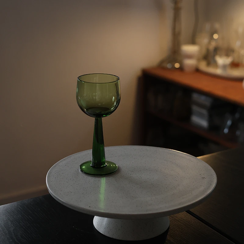 【瑕疵】深绿粗梗高脚苹果杯 250ml  7.5×17.5cm