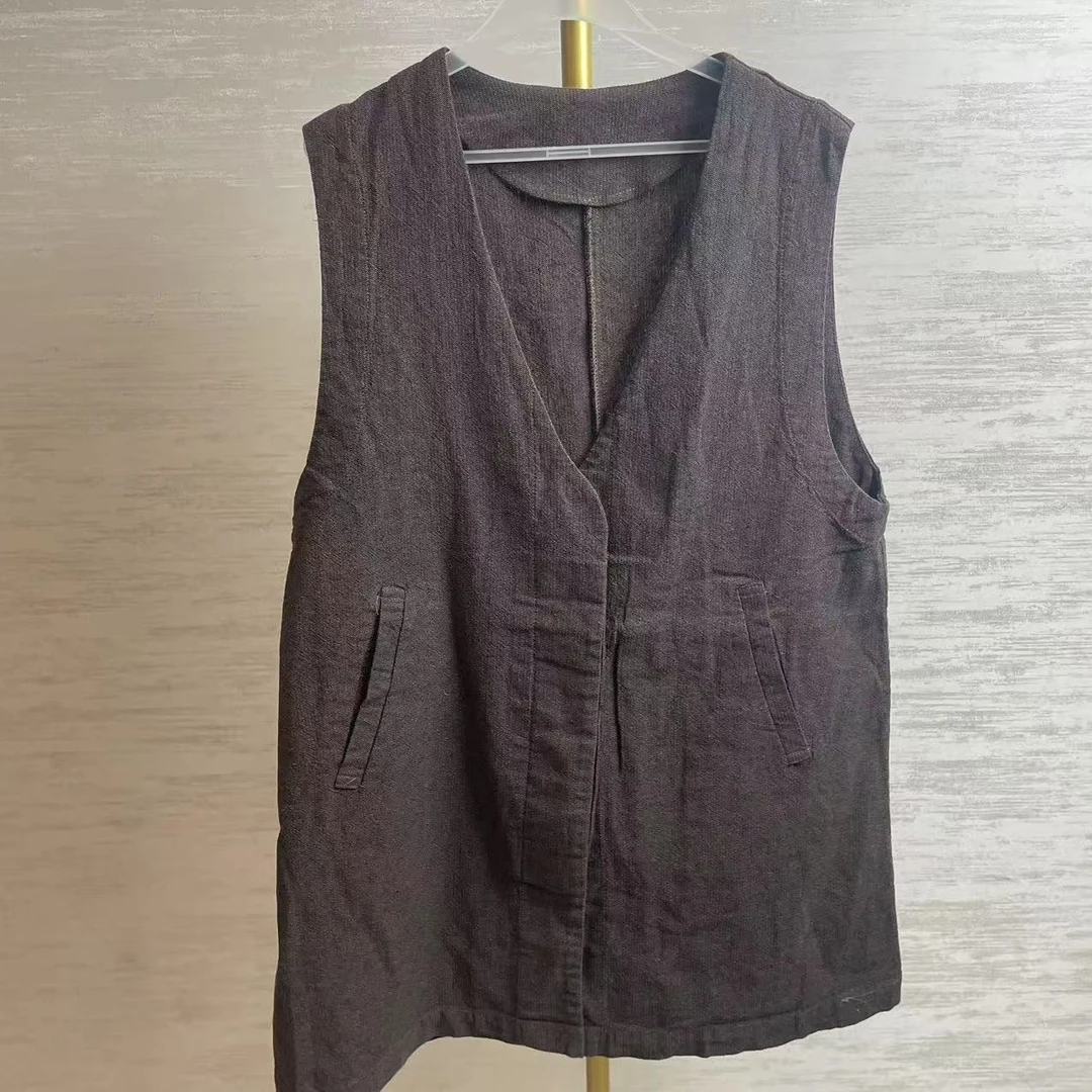 【50玫瑰】透气V领纯色中长款薄款马夹宽松针织马甲百搭气质女士