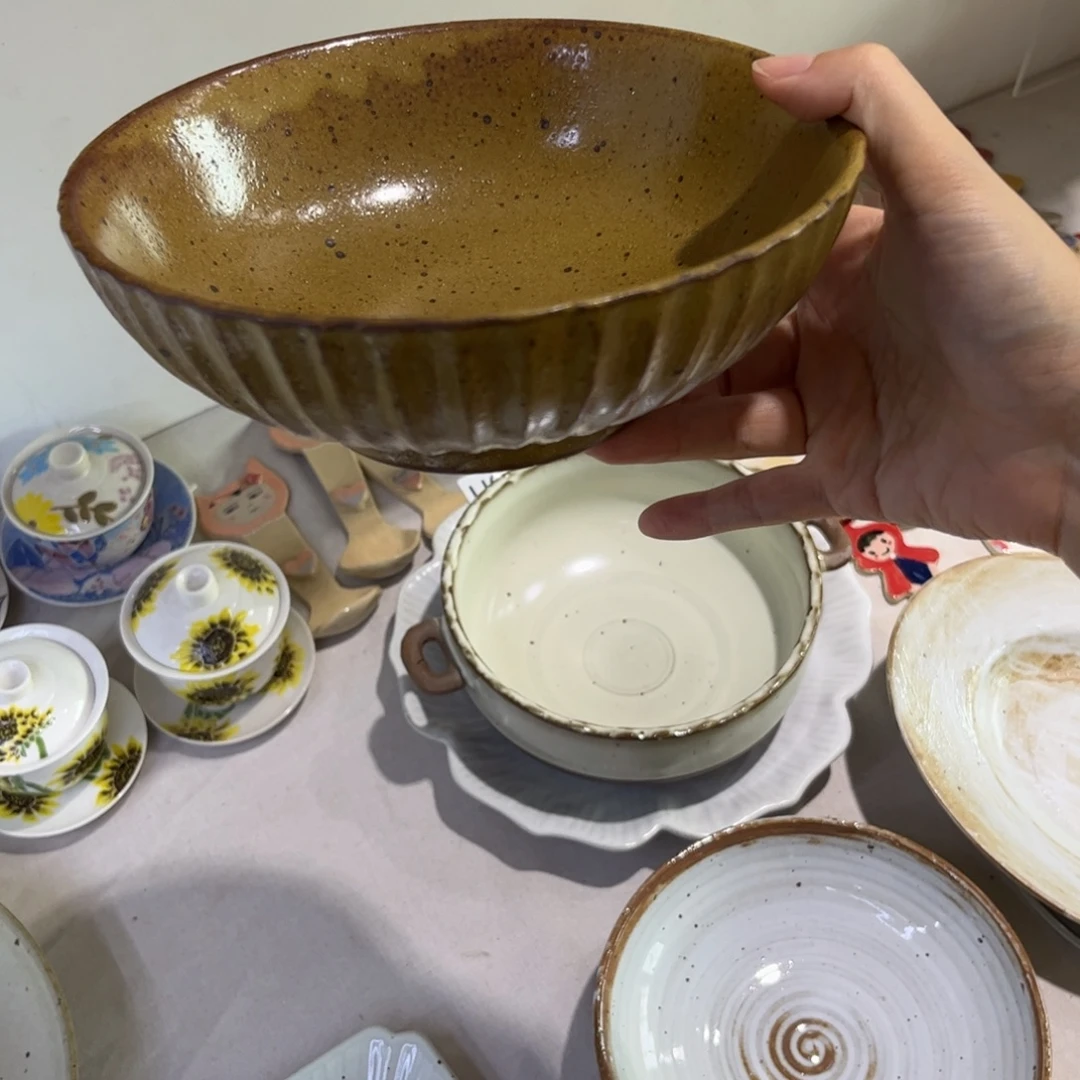 瓷景德镇粗陶复古盘碗微瑕