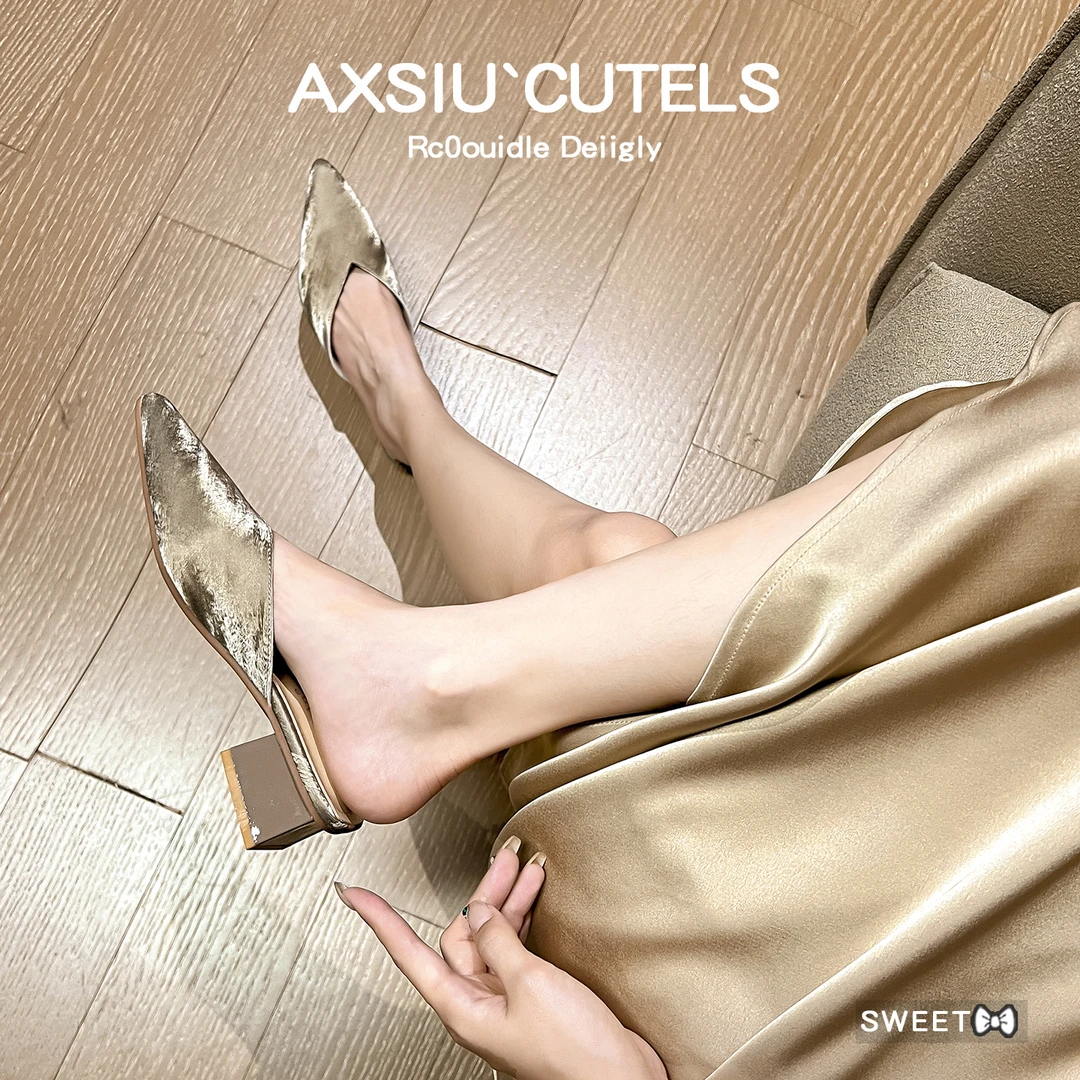 羊皮高端定制新中式国风单鞋2025新款百搭尖头包头半拖鞋外穿凉拖