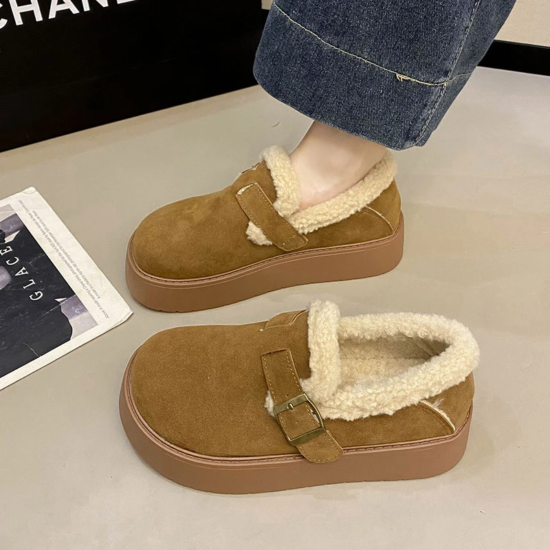 厚底加绒豆豆勃肯鞋女2025新款秋冬季外穿毛毛鞋子保暖棉鞋雪地靴