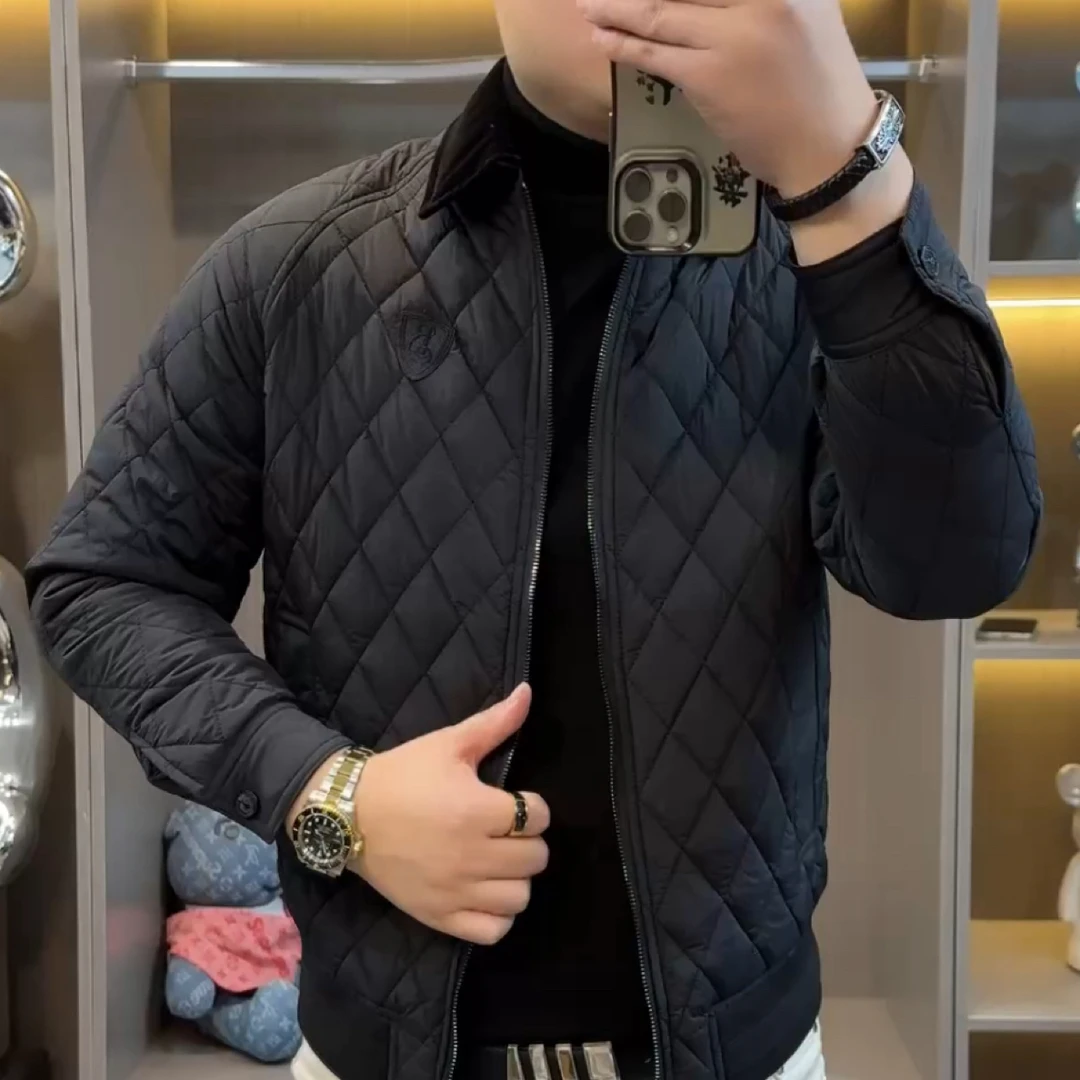 6606秋冬男士休闲翻领外套棉衣外套男款外套时尚黑色夹克