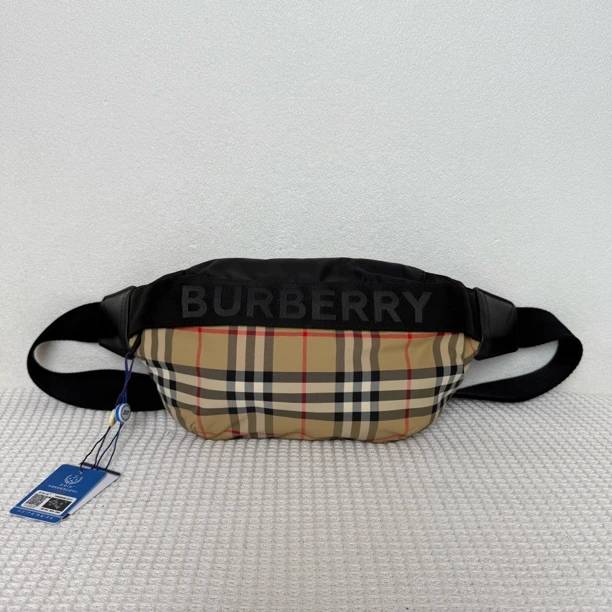 99新 BURBERRY/博柏利 6085/时尚休闲条格纹帆布胸腰包