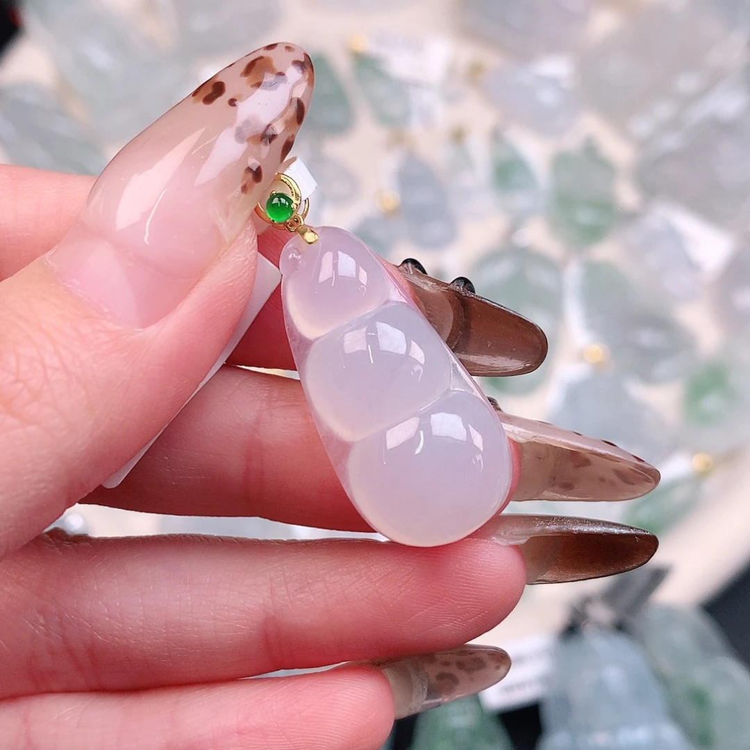 翡翠颈饰18K金镶嵌冰豆29.5、14.5、6.6