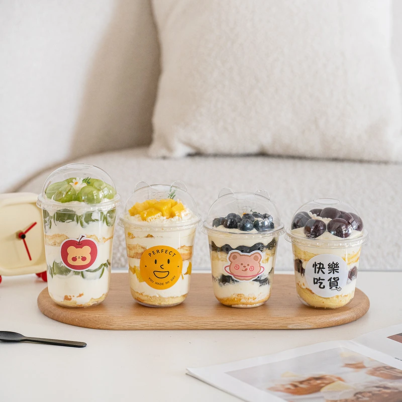 U型蛋糕波波杯一次性300/360ml布丁杯PP圣代奶茶啵啵杯胖胖雪糕杯