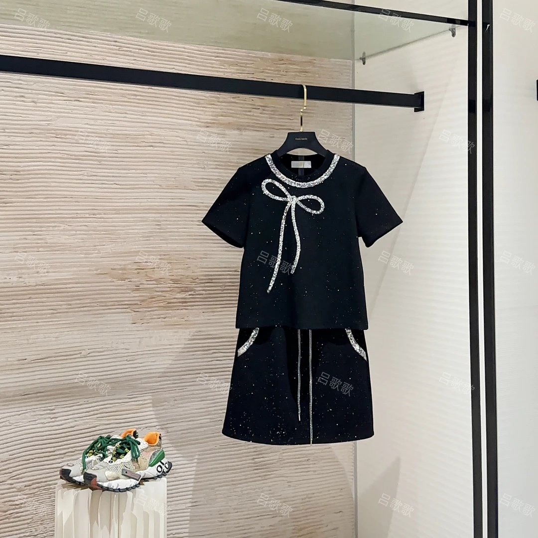 【贵柜上新】黑色高奢夏季个性洋气女士T恤短裤时尚套装JC-A3468