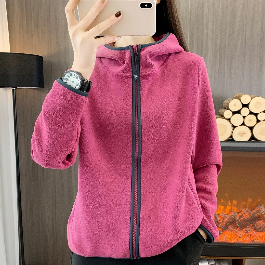 爆款抓绒衣户外冬季女连帽摇粒绒开衫保暖露营运动高级感抓绒外套