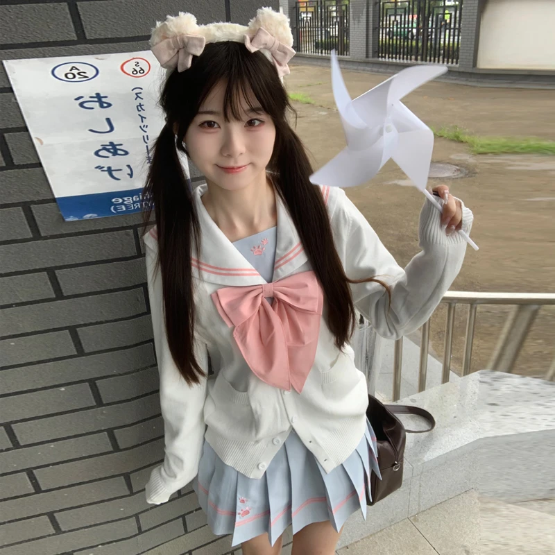 不眠岛JK【兔卜卜】原创水手服春夏可爱收腰jk制服刺绣短裙套装女