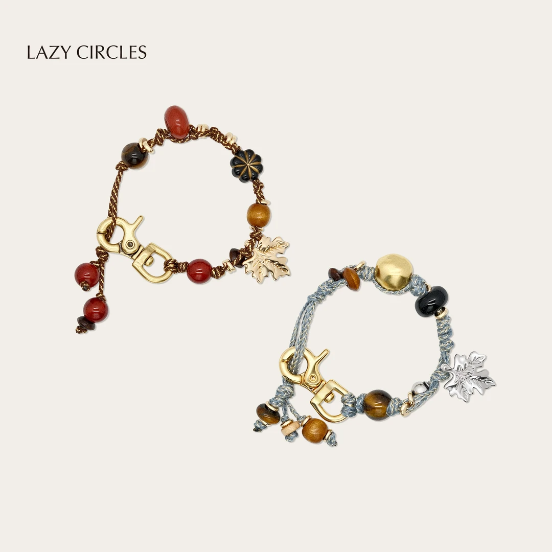 LAZY CIRCLES 黄铜手链 花舞枫叶钥匙扣手链手工编织包挂裤链