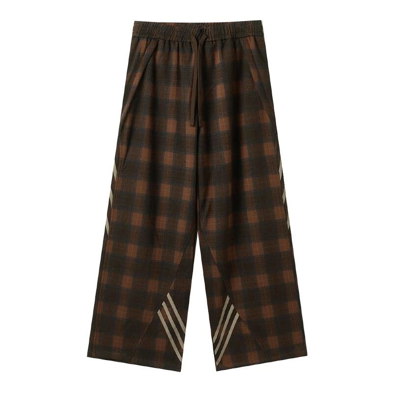 JHYQ秋冬美式复古格子休闲卫裤男美拉德风直筒阔腿伞兵裤288