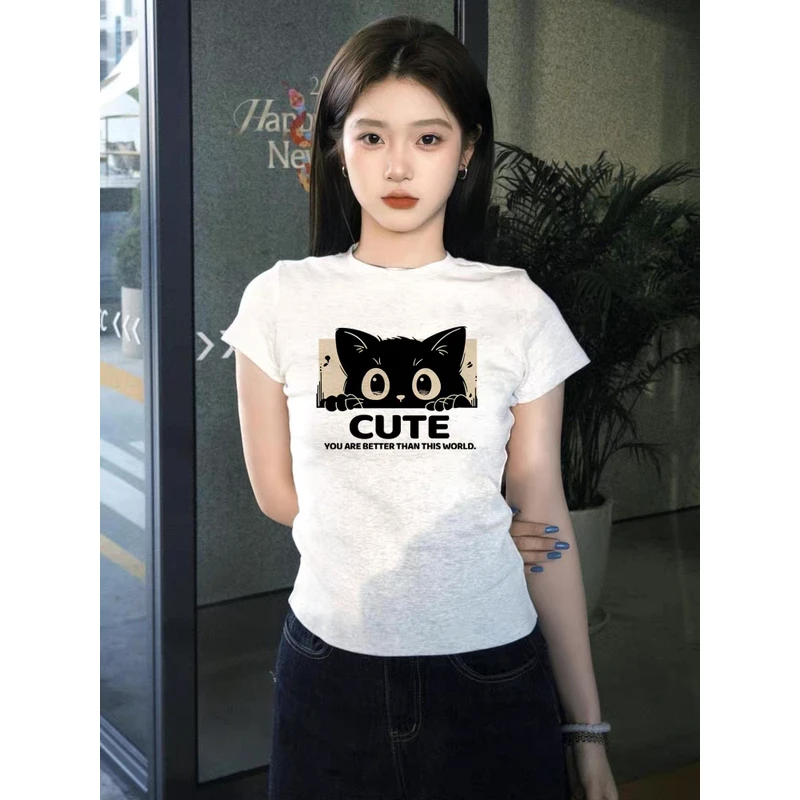 【ZHAP】新款正肩短袖T恤女2025夏季校园小清新设计感慵懒可爱上衣