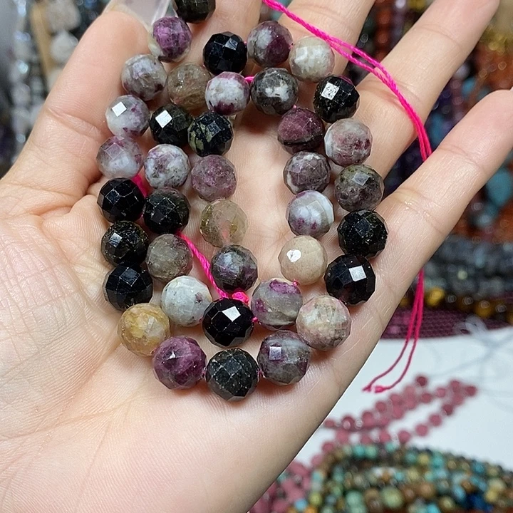 玛瑙/玉髓未镶嵌珠宝半成品天然碧玺切面卡10mm